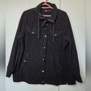 ActiveZone Women's 1X Black Soft Textured Zipper Jacket with Snap Buttons